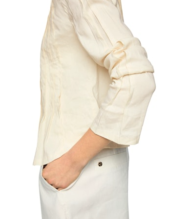 Hemd,  Creme,  Langarm,  Aufgerollte Ärmel,  Tasche