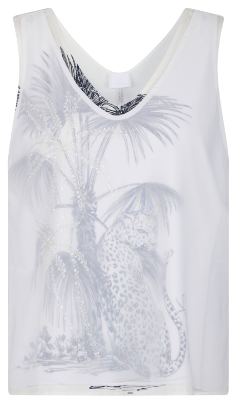 Tanktop, Schnittloses Oberteil, Palmenmit Druck, Leopardendruck, Weißes Oberteil