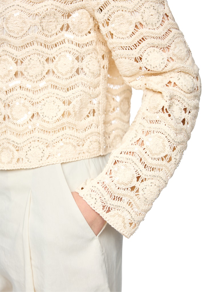 Spitzenoberteil, Lace, Langarm, Beige, Kleidung