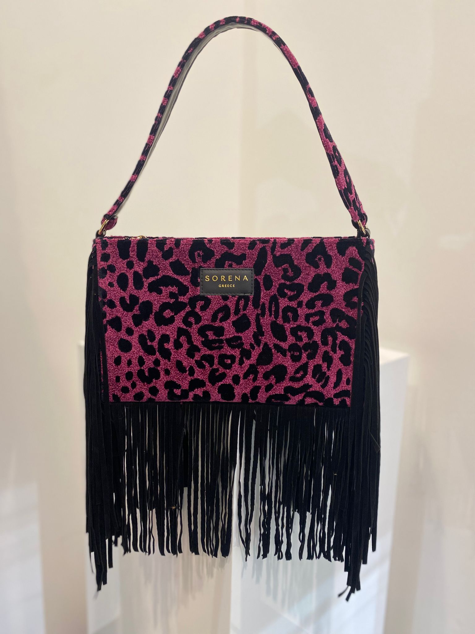 Leopard Velvet Magenta Crossbody Bag