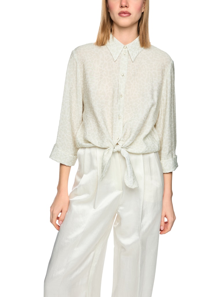 Bluse, Kragenbluse, Knopfleiste, Knot-Tie, Leinenoptik