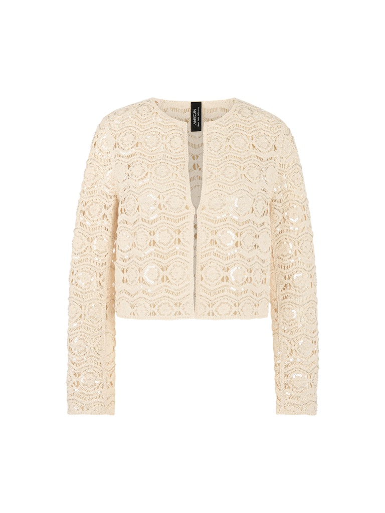 Spitzen-Cardigan, Beige, Lange Ärmel, Offener Front, Kettmuster-Design