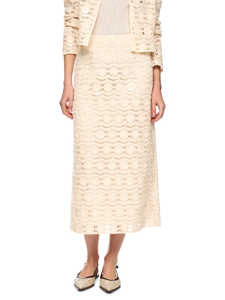 Spitze, mittellang, Rock, creme, muster