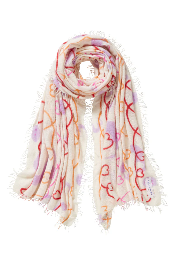 Cashmere-Schal HerzAndSmiley weiss-pink