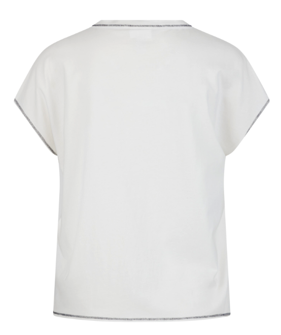 T-Shirt, Kurzarm, Weiß, Rundhals, Streifenakzente