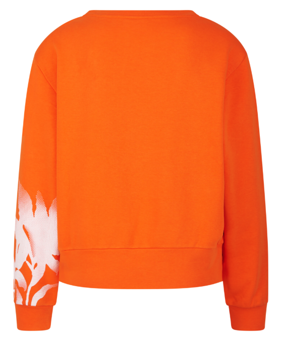 sweatshirt, orange, langerarm, grafikärmel, rundehals