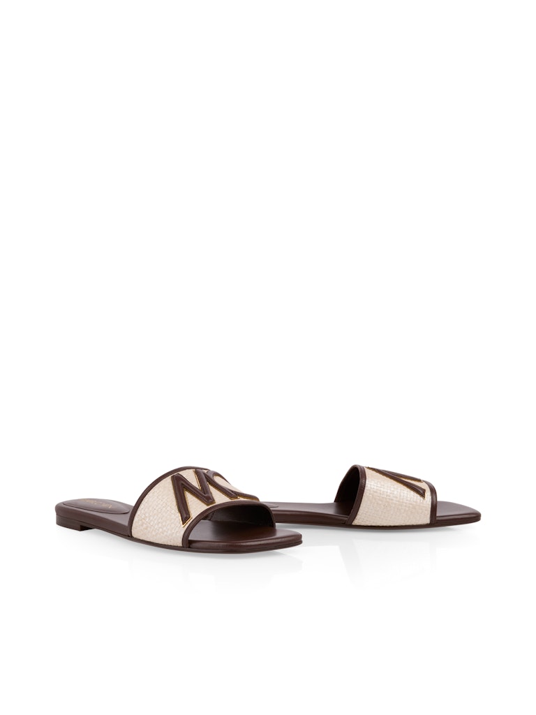 Pantolette, Sandalen, Leder, Beige, Muster/Struktur